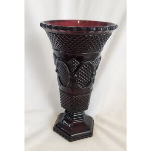 Avon 1876 Cape Cod Ruby Red Vase 8.25” – Diamond Point Pedestal Vase